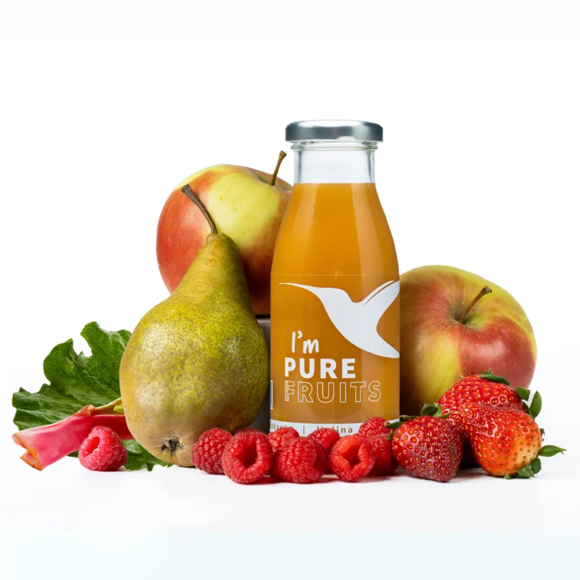 Sok PURE FRUITS z truskawką, maliną i rabarbarem 15x250ml - obrazek 2